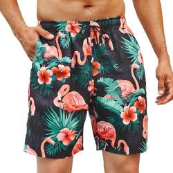 Enlision Badehose Herren Schnelltrocknend Badeshorts Hawaii Badehosen Flamingo Strandshorts Kurze Hose Männer Shorts Schwarz für Sommer Surf Urlaub XL von Enlision