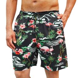 Enlision Badehose für Herren Kurze Badeshort Herren Sommer Flamingo Hawaii Badehose Männer Strandhose Schwimmhose Schnelltrocknend mit Taschen L von Enlision