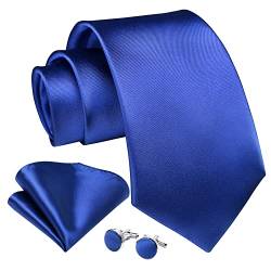 Enlision Blau Krawatte Herren Seide Hochzeit Krawatten und Einstecktuch mit Manschettenknöpfe Set Elegant Einfarbig Seidenkrawatte mit Taschentuch Business Party von Enlision