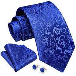 Enlision Blau Krawatte Herren Seide Hochzeit Krawatten und Einstecktuch mit Manschettenknöpfe Set Elegant Floral Einfarbig Seidenkrawatte mit Taschentuch Business Party von Enlision