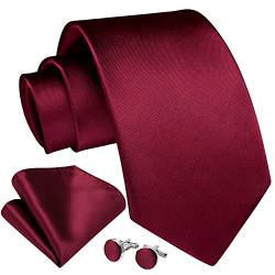 Enlision Burgund Rot Krawatte Herren Seide Hochzeit Krawatten und Einstecktuch mit Manschettenknöpfe Set Elegant Einfarbig Seidenkrawatte mit Taschentuch Business Party von Enlision