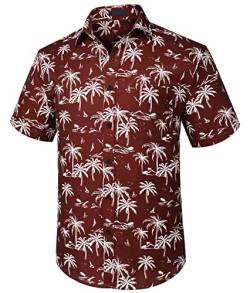 Enlision Funky Hawaiihemd für Herren Casual Kurzarm Strand Palme Print Sommer Aloha Hawaiihemd Button Down Bordeaux Hemden für Urlaub Unisex 2XL von Enlision