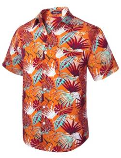 Enlision Hawaii Hemd Herren Kurzarm Orange Funky Blumenhemd Sommer Strand Aloha Bedruckter Hawaiihemden Männer mit Tasche L von Enlision