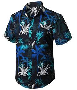 Enlision Hawaii Hemd Kurzarm Funky Casual Kurzarmhemden Baumwolle Hawaiihemden Herren Kokosnuss Blatt Druck Aloha Shirts Für Urlaub,Schwarz und Blau,M von Enlision