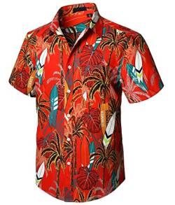 Enlision Hawaii Hemd Kurzarm Herren Funky Freizeithemd Mit Fronttasche Hawaiihemden Für Männer Frauen Für Urlaub Strand Surfen Palmen Bedruckte Oberteile,Rot,L von Enlision