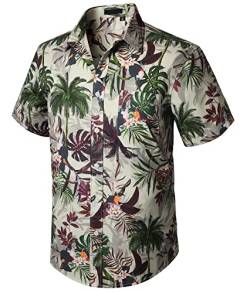 Enlision Hawaii Hemd Männer Freizeithemd Funky Hawaii-Print Kurzarm Herren Hawaiihemd Fronttasche Sommer Strand Palmen Hawaii Hemd Hemden Blume Print,Beige,L von Enlision