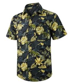 Enlision Hawaii Hemd Männer Kurzarm Herren Hawaiihemd Sommer Funky Regular Fit Strand Party Urlaubs Shirt Hawaii-Hemd Blumen Hawaihemd Hemden,Schwarz & Gold,3XL von Enlision