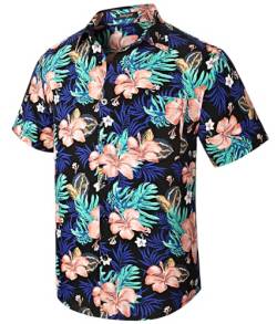 Enlision Hawaii Hemd Männer Schwarz Baumwolle Hawaii Kurzarmhemd Freizeit Sommerhemd Button Down Herren Hemden XXL von Enlision