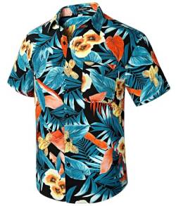 Enlision Hawaii Hemden Herren Sommerhemd Kurzarm Baumwolle Freizeithemd Strand Hemden für Herren Blau XL von Enlision