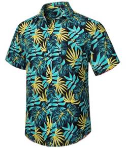 Enlision Hawaiihemd Herren Kurzarm Sommer Aloha Hemd Strandhemd Mit Knöpfen Tropisches Hawaii Print Hemden Für Männer Urlaub Strand Party,Cyanblau & Gelb,L von Enlision