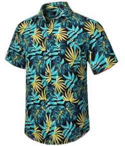 Enlision Hawaiihemd Herren Kurzarm Sommer Aloha Hemd Strandhemd Mit Knöpfen Tropisches Hawaii Print Hemden Für Männer Urlaub Strand Party,Cyanblau & Gelb,M von Enlision