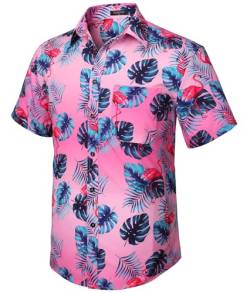 Enlision Hawaiihemd Herren Kurzarm Sommer Aloha Hemd Strandhemd Mit Knöpfen Tropisches Hawaii Print Hemden Für Männer Urlaub Strand Party,Heißes Rosa,M von Enlision