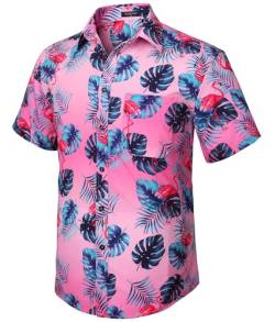 Enlision Hawaiihemd Herren Kurzarm Sommer Aloha Hemd Strandhemd Mit Knöpfen Tropisches Hawaii Print Hemden Für Männer Urlaub Strand Party,Heißes Rosa,XXL von Enlision