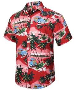 Enlision Hawaiihemd Herren Kurzarm Sommer Aloha Hemd Strandhemd mit Knöpfen Tropisches Hawaii Print Hemden Für Männer Urlaub Strand Hochzeit Party,Rot,XXL von Enlision