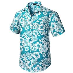 Enlision Hawaiihemd für Herren Funky Kurzarm Button Down Sommer Aloha Hawaiihemd Strandurlaub Palme Blumendruck Aquagrün M von Enlision