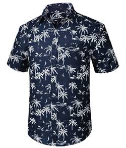 Enlision Hawaiihemd für Herren Funky Kurzarm Casual Button Down Sehr laut Sommer Aloha Hawaiihemd Strand Surf Urlaub Palmendruck Marineblau Hemd für Unisex S von Enlision