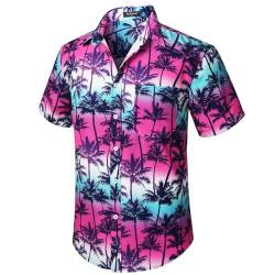 Enlision Hawaiihemd für Herren Funky Kurzarm Casual Button Down Sehr laut Sommer Aloha Hawaiihemd Strandurlaub Palmendruck Hot Pink 2XL von Enlision