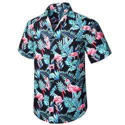 Enlision Hawaiihemd für Herren Funky Short Sleeve Button Down Summer Aloha Hawaiihemd Beach Holiday Palm Tree Flame Bird Print Schwarz 2XL von Enlision