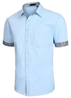 Enlision Hemd Blau Herren Kurzarm Freizeithemden für Männer Businesshemd Regular Fit Freizeithemd Hemden Blau XXL von Enlision