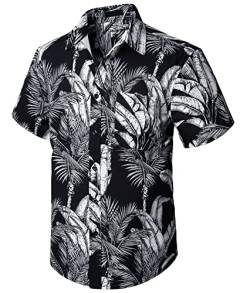 Enlision Hemd Freizeit Hawaii Herren Lässig Hemden Mit Kurzen ärmeln und Fronttasche Beach Shirt Für Grillparty Nightout Hemden Kurzarm Leaf Print,Schwarz,M von Enlision