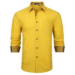 Enlision Hemd Herren Formell Gelb Langarmhemden Anzug Hemden Männer Klassisch Button Down Baumwolle Kentkragen Freizeithemd Regular Fit 3XL von Enlision