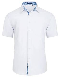 Enlision Hemd Herren Kurzarm Weiß Freizeithemden Businesshemd für Männer Bügelfrei Hemden mit Brusttasche Regular Fit XL von Enlision