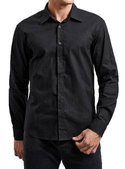 Enlision Hemd Herren Langarm Schwarzes Business Freizeit Herrenhemden Regular Fit Semi Formales Hemden Einfarbig Shirt für Männer,Schwarz,2XL von Enlision