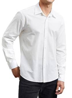 Enlision Hemd Herren Langarm Weißes Business Freizeit Herrenhemden Regular Fit Semi Formales Weiss Hemden Einfarbig Shirt für Männer,Weiß,M von Enlision