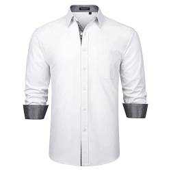 Enlision Hemd Weiss Herren Langarmhemd Kontrast Kentkragen Baumwolle Hemden Freizeit Business Party Shirt Für Männer Regular Fit 2XL von Enlision