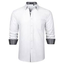 Enlision Hemd Weiss Herren Langarmhemd Kontrast Kentkragen Baumwolle Hemden Freizeit Business Party Shirt Für Männer Regular Fit XL von Enlision
