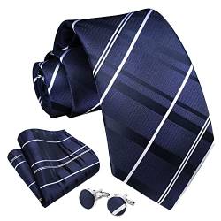 Enlision Herren Blau Gestreifte Krawatte Taschentuch Hochzeit Formell Business Krawatten und Einstecktuch Manschettenknöpfe Set von Enlision