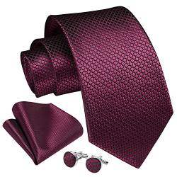 Enlision Herren Burgund Krawatte Taschentuch Hochzeit Formell Business check Krawatten und Einstecktuch Manschettenknöpfe Set von Enlision