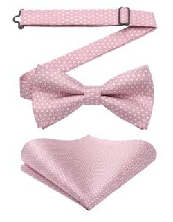 Enlision Herren Fliege Rosa mit Einstecktuch - Fliegen für Herren Hochzeit Vorgebunden Schleife Anzug Fliege und Taschentuch Set mit Geschenkbox von Enlision