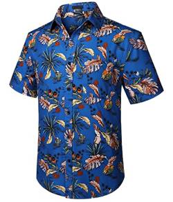 Enlision Herren Funky Hawaiian Shirts Kurzarm Casual Button-Down Fronttasche Sommer Aloha Party Shirt Beach Tropical Palm Leaf Holiday Surf Print Blue Hawaii Shirt für Unisex L von Enlision