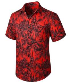 Enlision Herren Hawaii Hemd Kurzarm Unisex Kurzarmhemden Baumwolle Funky Sommer Aloha Seaside Blumen Shirts für Strand Urlaub Parteien Rot S-2XL von Enlision