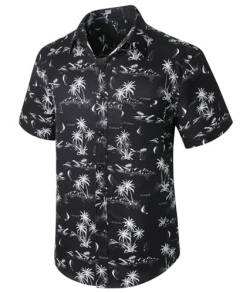 Enlision Herren Hawaii Hemd Kurzarm Unisex Kurzarmhemden Baumwolle Funky Sommer Aloha Seaside Blumen Shirts für Strand Urlaub Parteien Schwarz von Enlision