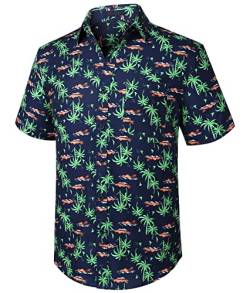 Enlision Herren Hawaiihemd Kurzarm Hemden Knopfleiste Fronttasche Sommer Blumen Aloha Bedruckt Strand Lässig Marineblau Hawaiihemd für Unisex XL von Enlision