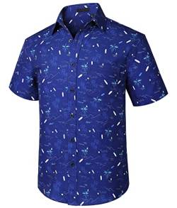 Enlision Herren Hawaiihemd Sommer Kurzarm Funky Floral Aloha Party Shirts Lässige T-Shirts Palmendruck Blau Hawaiihemd für Holiday Beach für Unisex M von Enlision