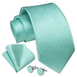 Enlision Herren Hellgrün Krawatte Taschentuch Hochzeit Formell Business Hahnentritt Krawatten und Einstecktuch Manschettenknöpfe Set von Enlision