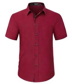 Enlision Herren Hemd Kurzarm Freizeithemden Regular Fit Herrenhemden Freizeithemd Businesshemd Männer Hemden Rot 4XL von Enlision