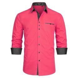 Enlision Herren Hemd Langarm Hemden Freizeithemd Regular Fit Freizeit Hemd Business Herrenhemden Hot Pink L von Enlision