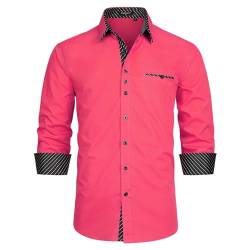 Enlision Herren Hemd Langarm Hemden Freizeithemd Regular Fit Freizeit Hemd Business Herrenhemden Hot Pink M von Enlision