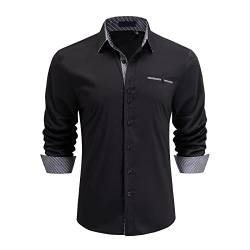 Enlision Herren Hemd Langarm Hemden für Herrenhemd Regular Fit Freizeit Hemden Schwarz/Grau 3XL von Enlision