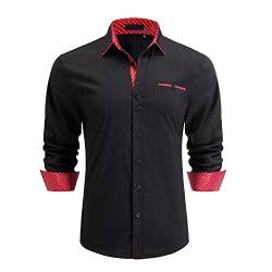 Enlision Herren Hemd Langarm Hemden für Herrenhemd Regular Fit Freizeit Hemden Schwarz/Rot 3XL von Enlision