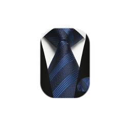 Enlision Herren Krawatte Blau mit Einstecktuch Set für Hochzeit Blau Streifen Krawatte Taschentuch Set für Formelle Geschäfte Anzug, Marineblau und Schwarz von Enlision