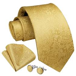 Enlision Herren Krawatte Seide Krawatte für Männer Krawatten & Einstecktuch Manschettenknöpfe Set Gelb Gold von Enlision