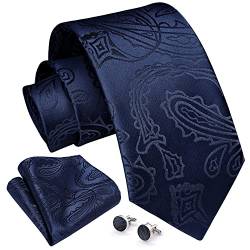 Enlision Herren Krawatte Seide Krawatte für Männer Krawatten & Einstecktuch Manschettenknöpfe Set Marineblau-F von Enlision