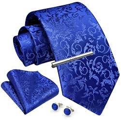 Enlision Herren Krawatte und Taschentuch Herrenkrawatten Krawattenklammer mit Manschettenknöpfe Krawatten Einstecktuch Set Blau von Enlision