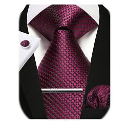 Enlision Herren Krawatte und Taschentuch Herrenkrawatten Krawattenklammer mit Manschettenknöpfe Krawatten Einstecktuch Set Burgund von Enlision
