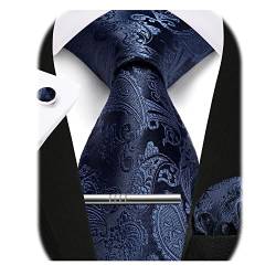 Enlision Herren Krawatte und Taschentuch Herrenkrawatten Krawattenklammer mit Manschettenknöpfe Krawatten Einstecktuch Set Marineblau von Enlision